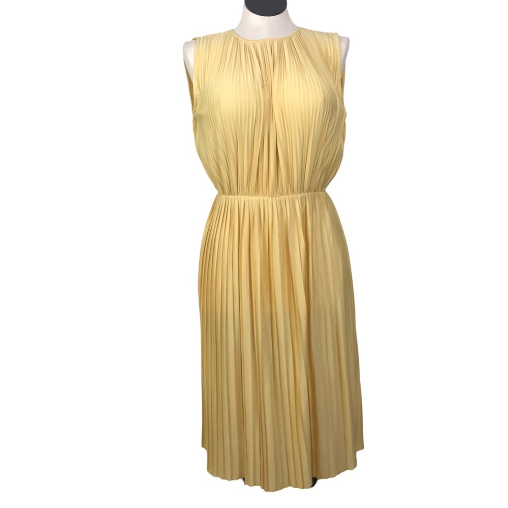 H&M Accordion Blouson Midi Dress Womens Size XS Color Gold Sleeveless Round neck